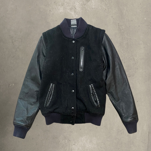 Plain Black Leather Varsity Jacket