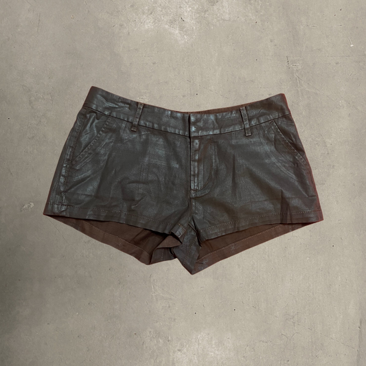 Brown Leather Mini Shorts
