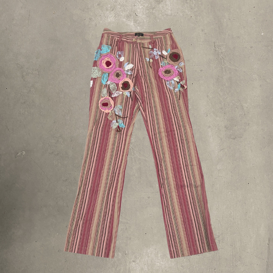 Vintage Pink Floral Stripped Pants