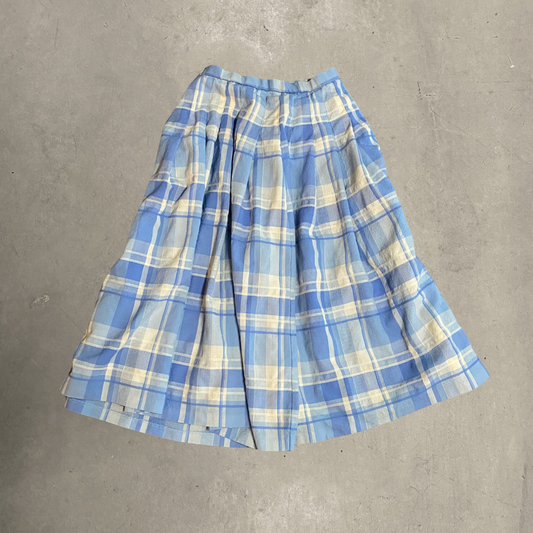 Vintage Baby Blue Wool Plaid Skirt
