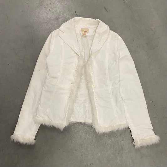 Vintage White Corduroy Fur Trim Jacket