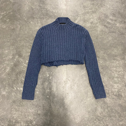 Dark Blue Knitted Cropped Sweater