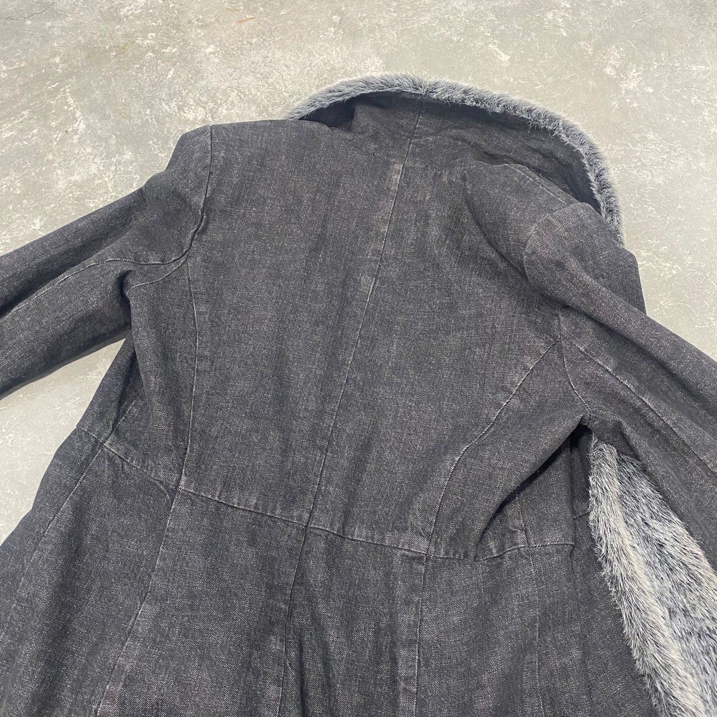 Black Denim Fur Trim Long Jacket