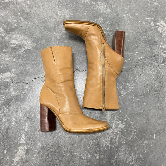 Tan Squared Toed Ankle Boots
