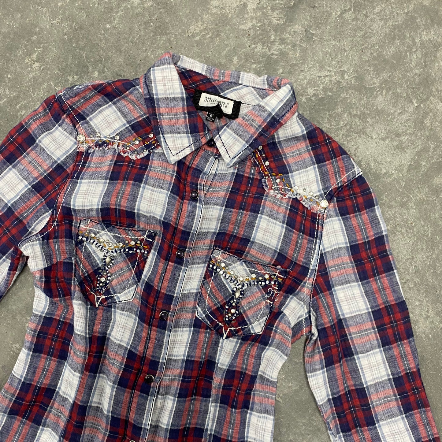 Vintage Plaid Studded Button Up