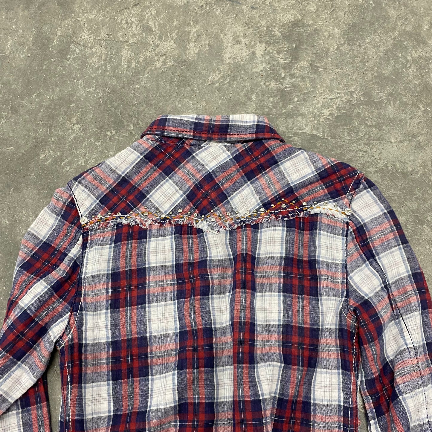 Vintage Plaid Studded Button Up