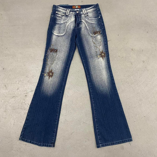 Vintage Dark Washed Bleached Jeans