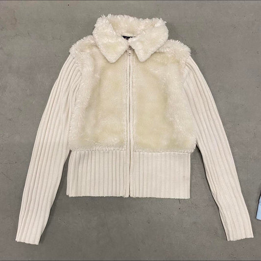 White Vintage Knit Fur Jacket