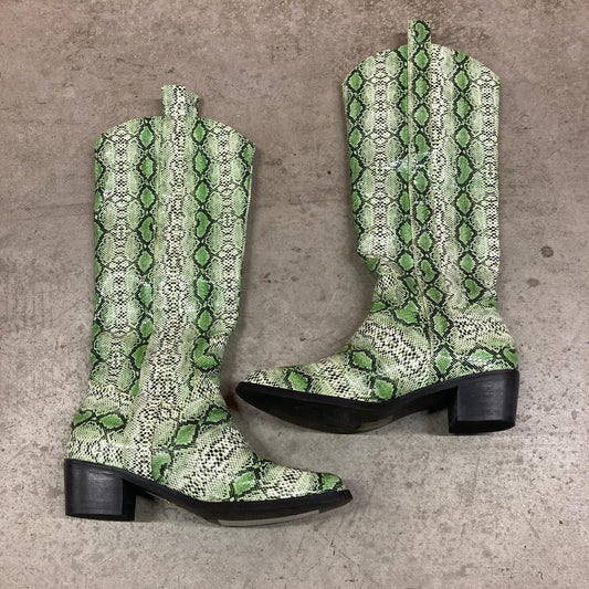 Green Snake Print Cowboy Boots