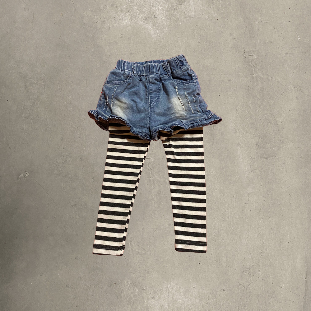 Jean Shorts W/ Attached Stripped Leggings 2T