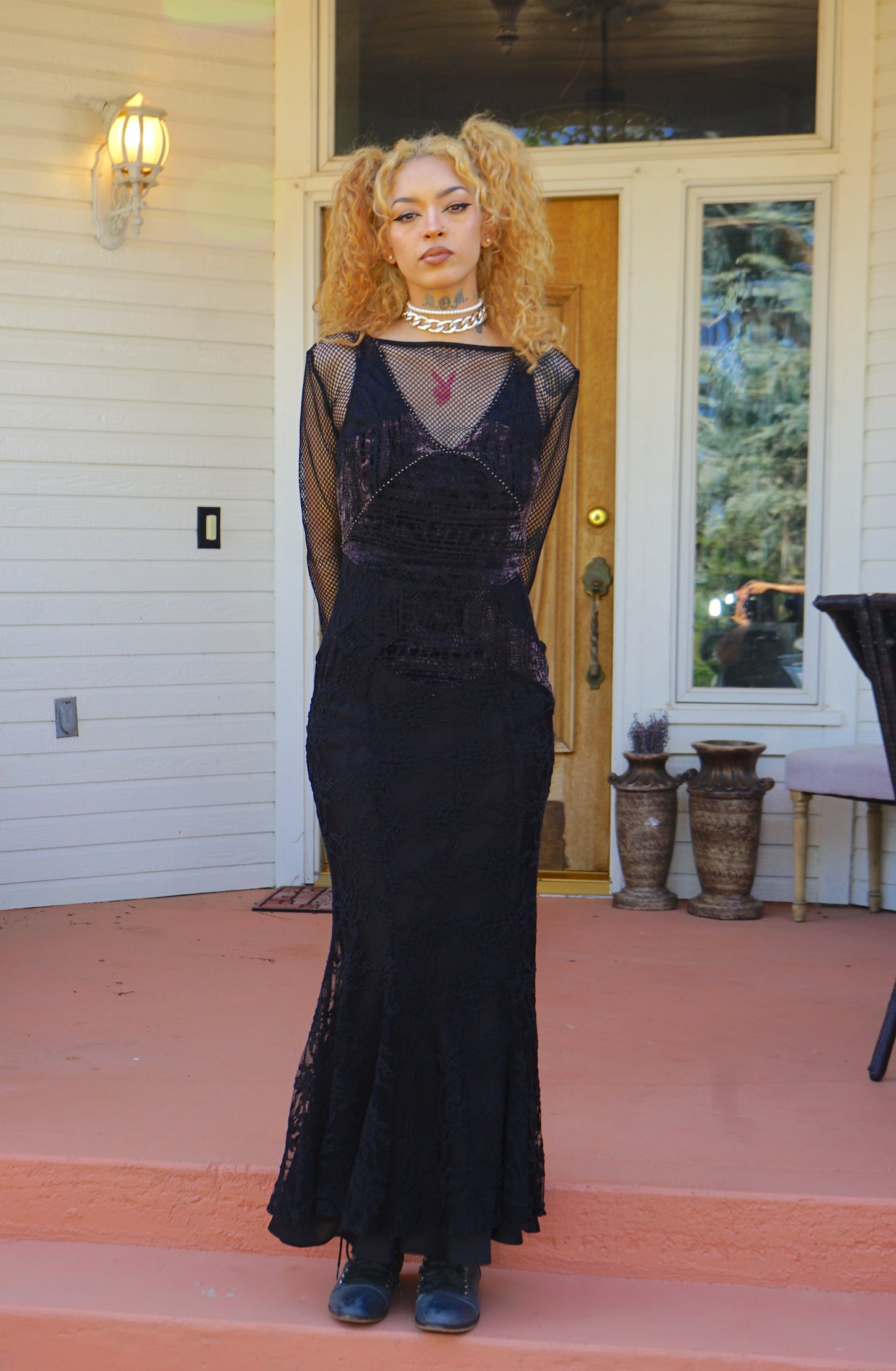 Morticia Addams  Dark Velvet Lace Maxi