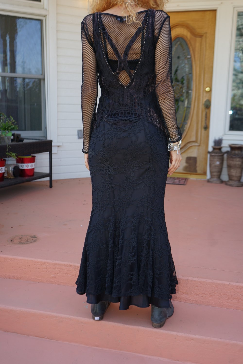 Morticia Addams  Dark Velvet Lace Maxi