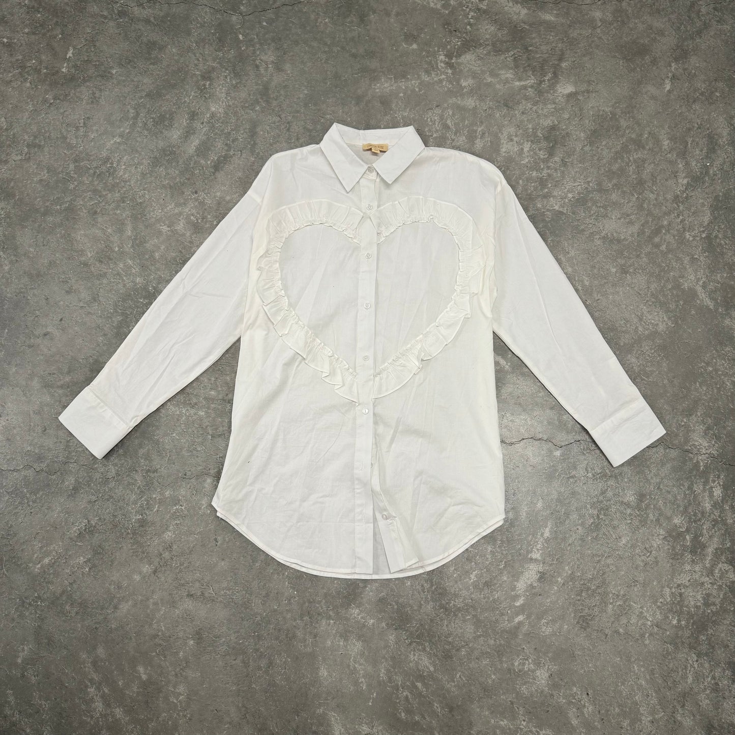 White Heart Ruffled Button Up