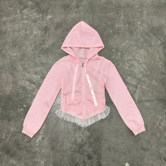 Light Weight Pink Lace Corset Hoodie