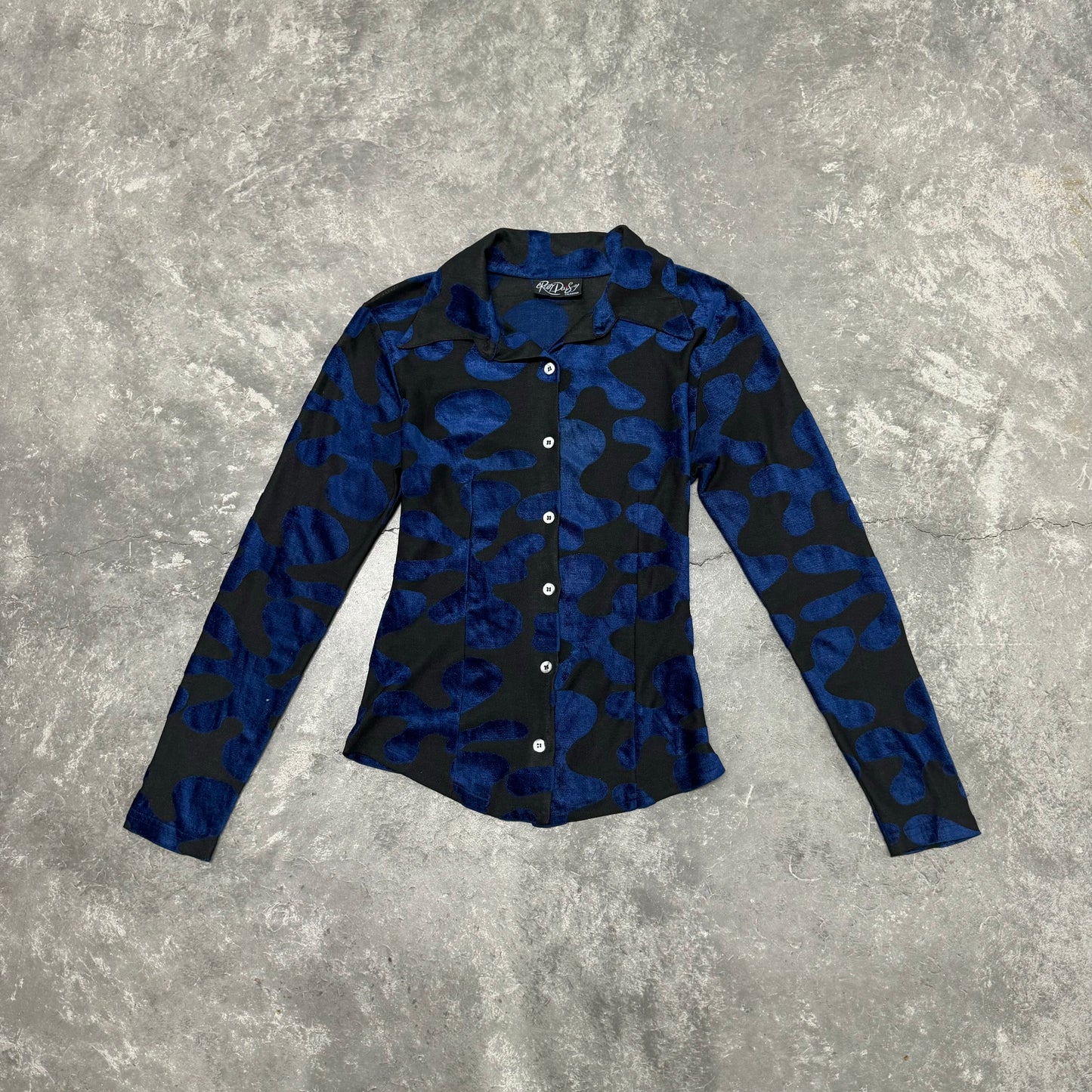 Vintage Blue Abstract  Mesh Button Up