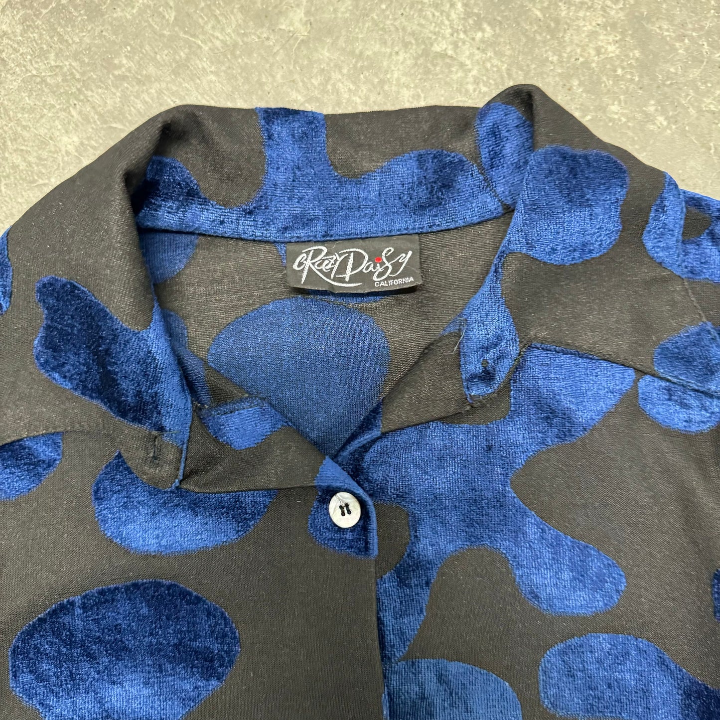 Vintage Blue Abstract  Mesh Button Up