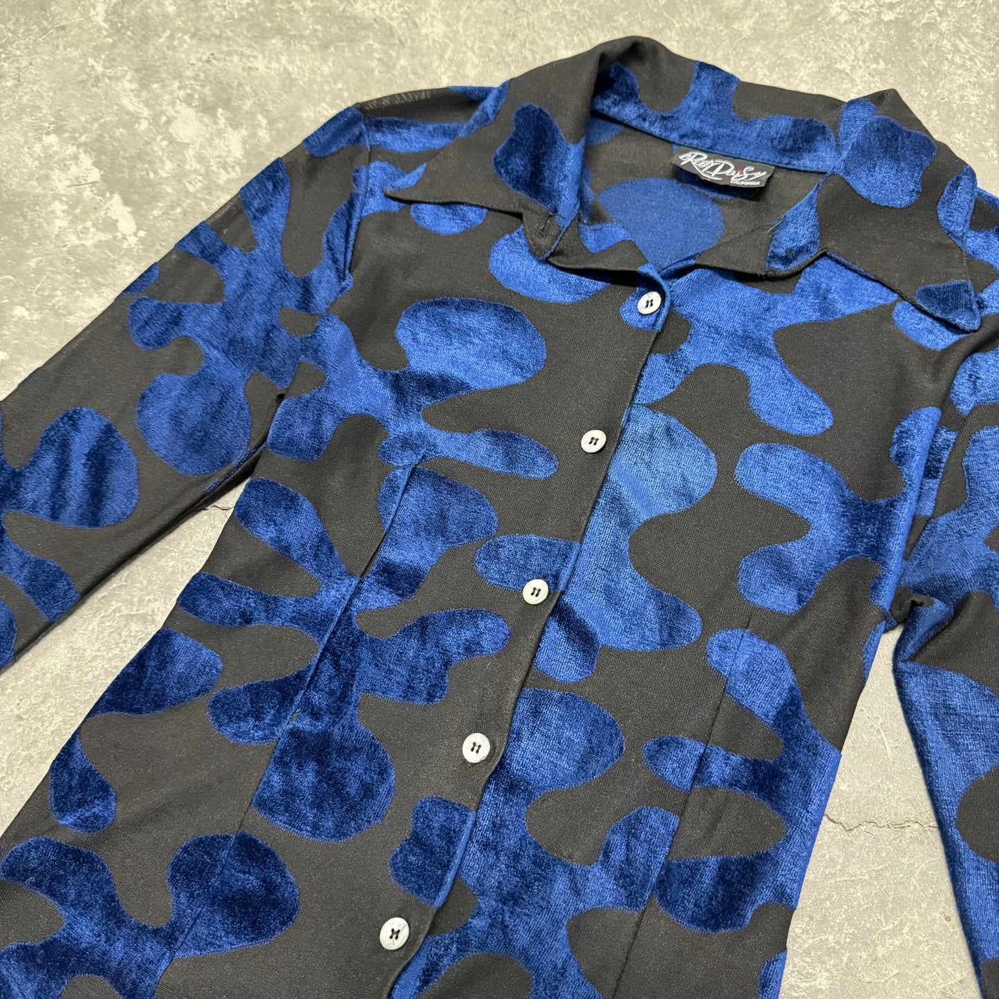 Vintage Blue Abstract  Mesh Button Up