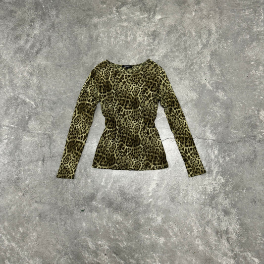 Green Mesh Animal Print Long Sleeve