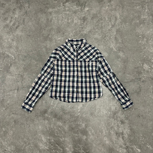 Blue Plaid Cropped Button Up