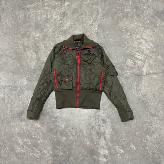 Vintage Army Green Quilted Bomber