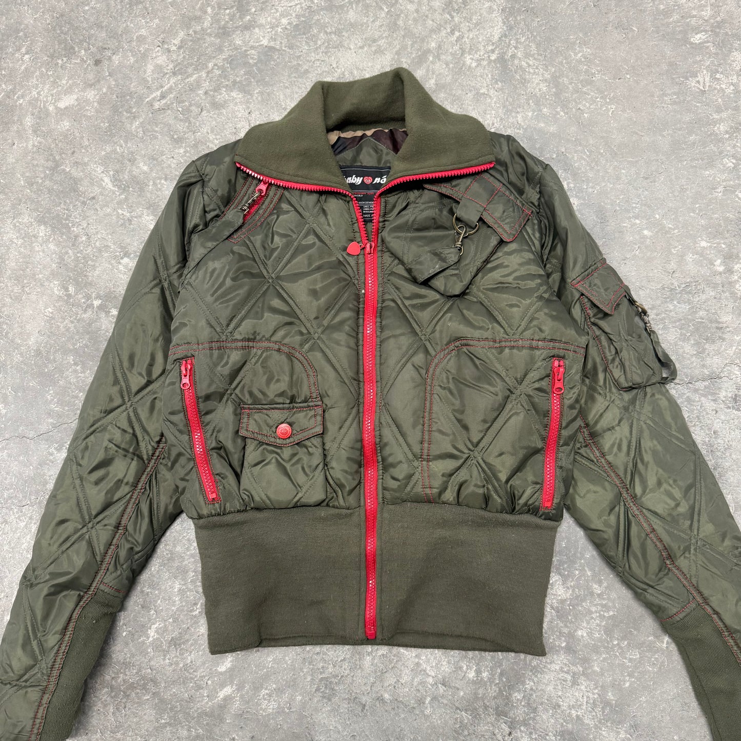 Vintage Army Green Quilted Bomber