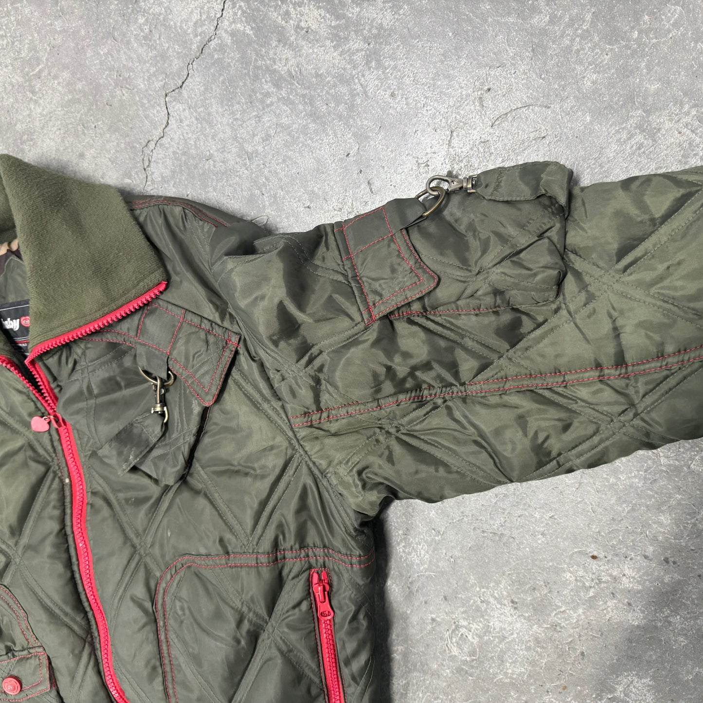 Vintage Army Green Quilted Bomber