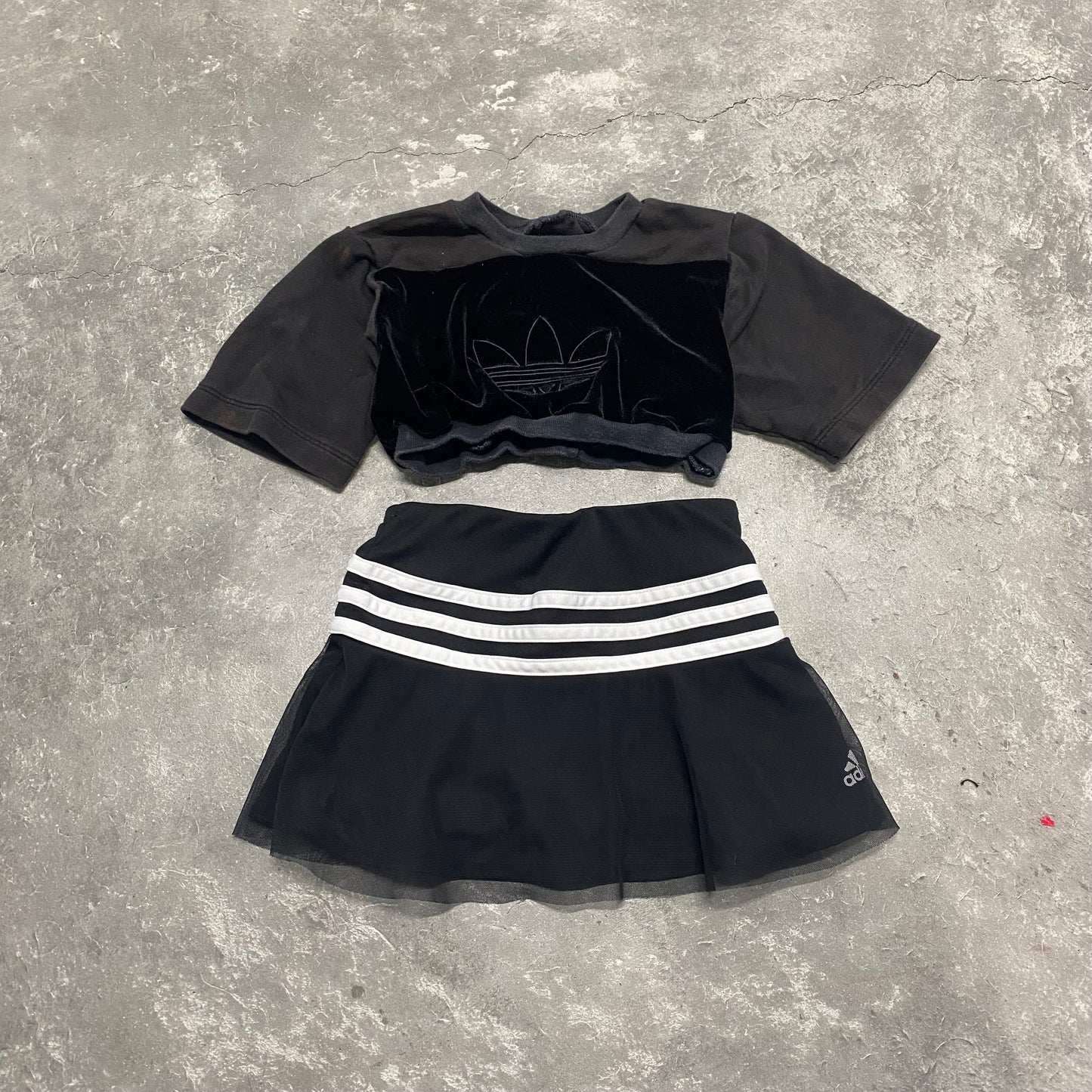 Upcycled Adidas Velour Cropped Top W/Adidas Skort Set