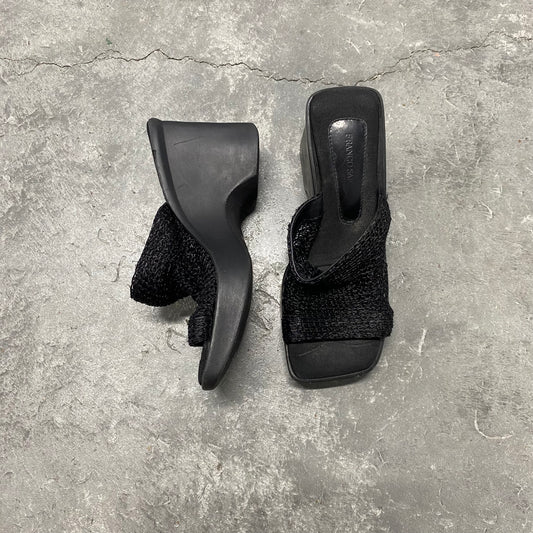 Black Vintage Woven Platform Sandals Size 5