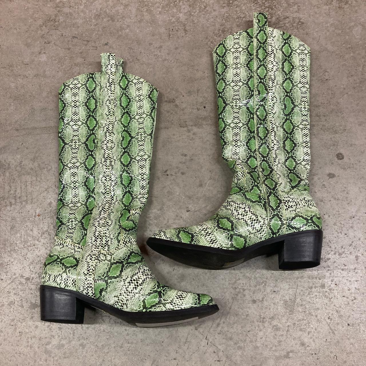 Green Snake Print Cowboy Boots