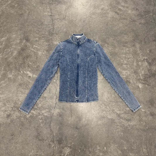 Blue Acid Wash Fitted Track Jacket