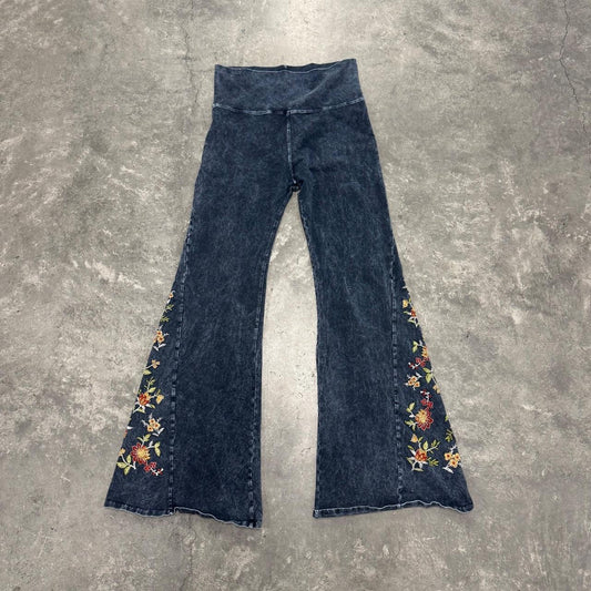 Boho Floral Embroidery Flared Bottoms